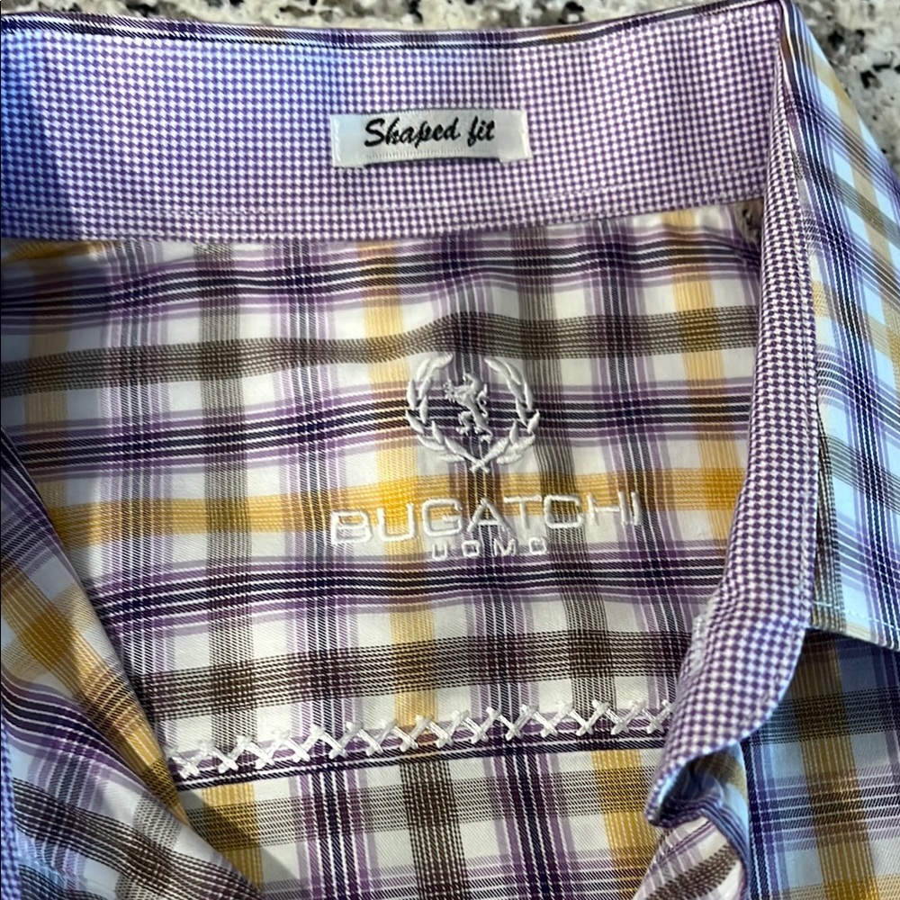 Bugatchi Purple and Yellow Casual Button Down Shirt